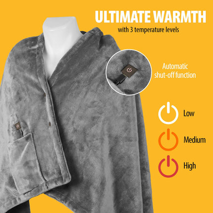 Rechargeable Heated Blanket with 5000mAh Power Bank, 150 x 80 cm, 3 Heat Zones