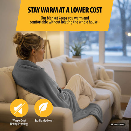 Rechargeable Heated Blanket with 5000mAh Power Bank, 150 x 80 cm, 3 Heat Zones