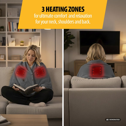 Rechargeable Heated Blanket with 5000mAh Power Bank, 150 x 80 cm, 3 Heat Zones