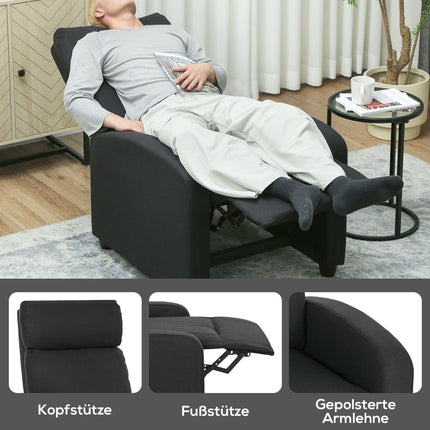 Recliner Chair, Adjustable 135°, Linen-Polyester, Black