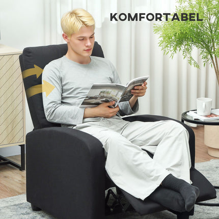 Recliner Chair, Adjustable 135°, Linen-Polyester, Black