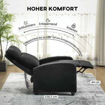Recliner Chair, Adjustable 135°, Linen-Polyester, Black