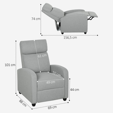 Recliner Chair, Adjustable 135°, Linen-Polyester, Light Grey