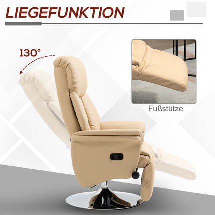 Recliner Chair, Faux Leather, 360° Swivel, Beige