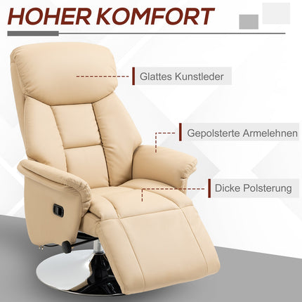 Recliner Chair, Faux Leather, 360° Swivel, Beige