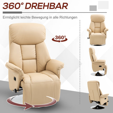 Recliner Chair, Faux Leather, 360° Swivel, Beige