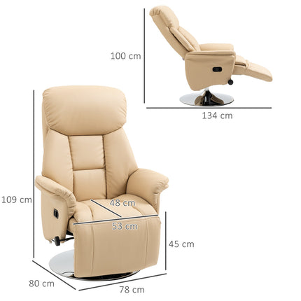 Recliner Chair, Faux Leather, 360° Swivel, Beige