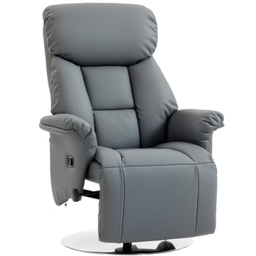 Recliner Chair, Grey Faux Leather, Adjustable Backrest