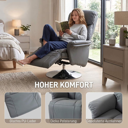 Recliner Chair, Grey Faux Leather, Adjustable Backrest