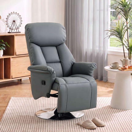 Recliner Chair, Grey Faux Leather, Adjustable Backrest