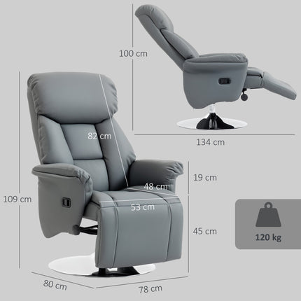 Recliner Chair, Grey Faux Leather, Adjustable Backrest