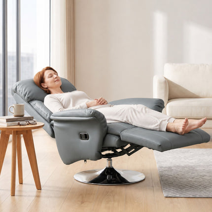 Recliner Chair, Grey Faux Leather, Adjustable Backrest
