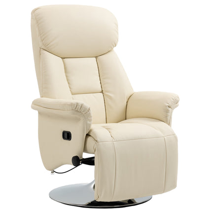 Recliner Chair, Leather Look, 360 Swivel, Cream, 150 kg Capacity
