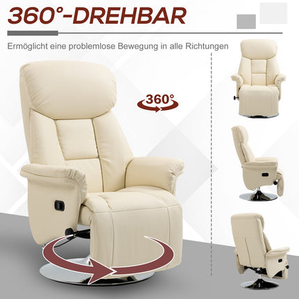 Recliner Chair, Leather Look, 360 Swivel, Cream, 150 kg Capacity