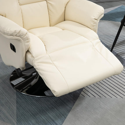 Recliner Chair, Leather Look, 360 Swivel, Cream, 150 kg Capacity