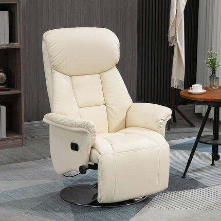 Recliner Chair, Leather Look, 360 Swivel, Cream, 150 kg Capacity