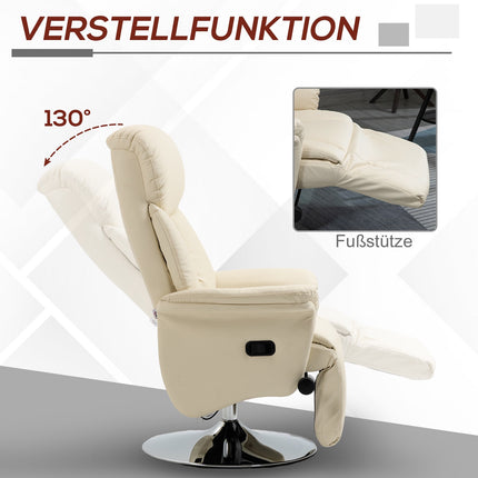 Recliner Chair, Leather Look, 360 Swivel, Cream, 150 kg Capacity