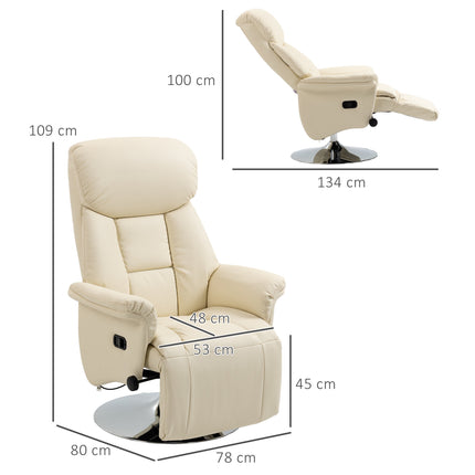 Recliner Chair, Leather Look, 360 Swivel, Cream, 150 kg Capacity