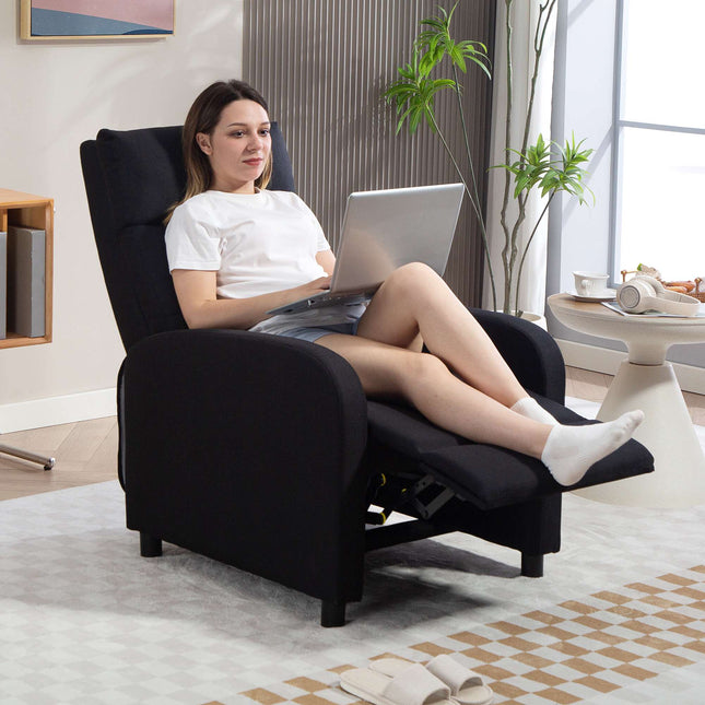 Relaxfauteuil, linnenlook stof, zwart, verstelbaar tot 155º