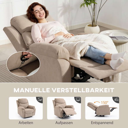 Recliner Chair, Manual Recline, Linen Look, Beige
