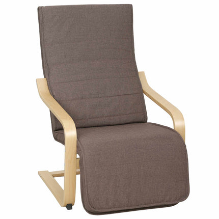 Recliner Chair With Birch Wood Frame, 5-Position Footrest, Brown