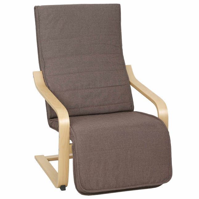 Relaxfauteuil met frame van berkenhout, verstelbare voetensteun (5 standen), bruin