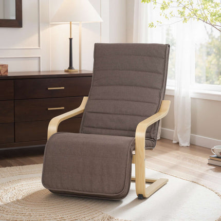 Recliner Chair With Birch Wood Frame, 5-Position Footrest, Brown