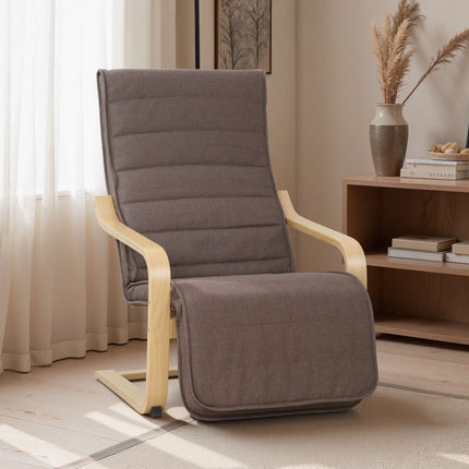 Recliner Chair With Birch Wood Frame, 5-Position Footrest, Brown