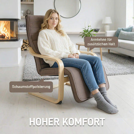 Recliner Chair With Birch Wood Frame, 5-Position Footrest, Brown