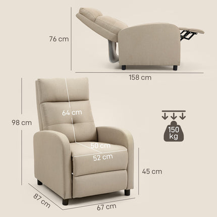 Recliner Chair With Footrest, Pocket Spring, Beige