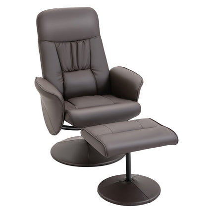 Recliner Chair and Ottoman Set, Faux Leather, Brown
