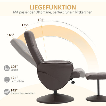 Recliner Chair and Ottoman Set, Faux Leather, Brown