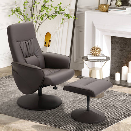 Recliner Chair and Ottoman Set, Faux Leather, Brown
