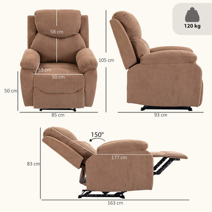 Recliner Chair with 150 Recline, Linen Look, Dark Brown