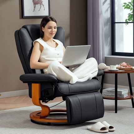 Recliner Chair with 360° Swivel, Faux Leather, Dark Grey