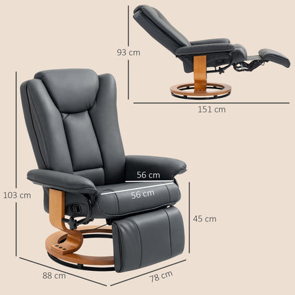 Recliner Chair with 360° Swivel, Faux Leather, Dark Grey