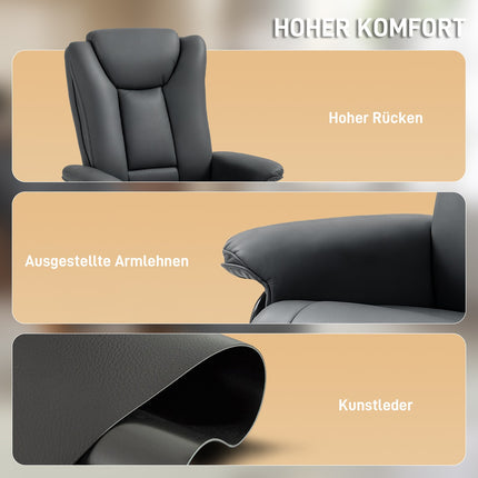 Recliner Chair with 360° Swivel, Faux Leather, Dark Grey