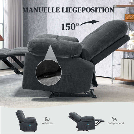 Recliner Chair with 8-Point Massage, Adjustable Footrest, Grey