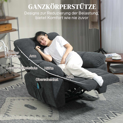 Recliner Chair with 8-Point Massage, Adjustable Footrest, Grey