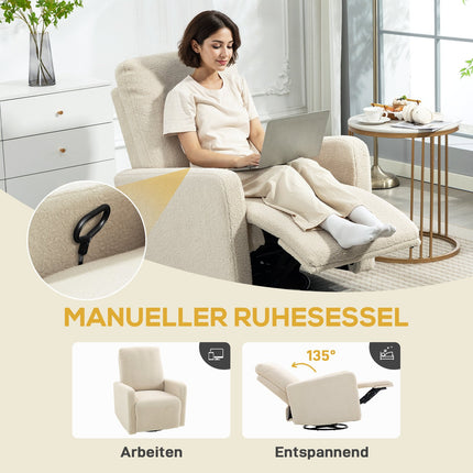 Recliner Chair with Adjustable Backrest, Fleece Cover, Beige
