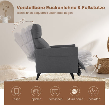 Recliner Chair with Adjustable Backrest & Footrest, Dark Grey