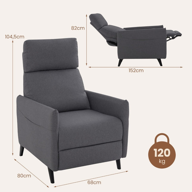Relaxfauteuil met verstelbare rugleuning en voetensteun, donkergrijs