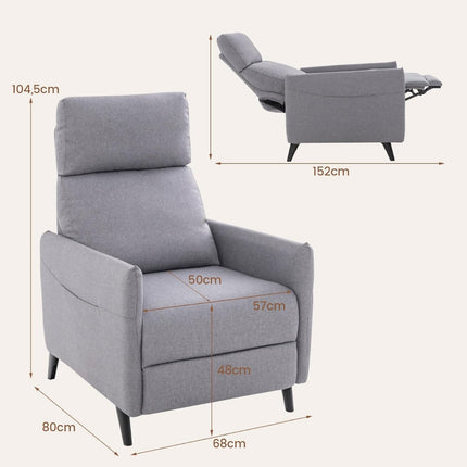 Recliner Chair with Adjustable Backrest & Footrest, Linen Fabric