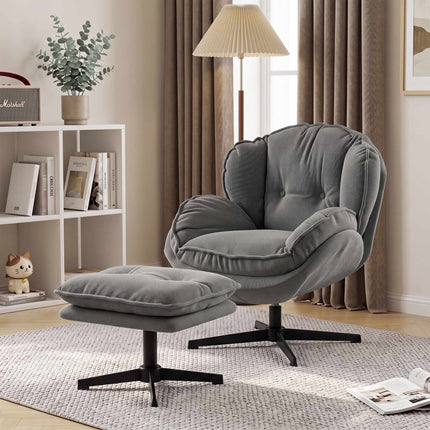 Recliner Chair with Adjustable Ottoman, 360 Swivel, Grey Chenille