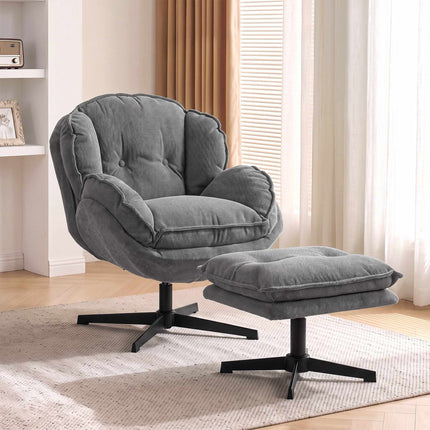 Recliner Chair with Adjustable Ottoman, 360 Swivel, Grey Chenille