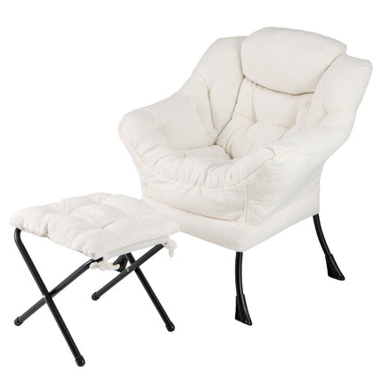 Recliner Chair with Armrests, Ottoman, Beige Sherpa