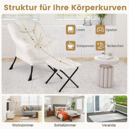 Recliner Chair with Armrests, Ottoman, Beige Sherpa