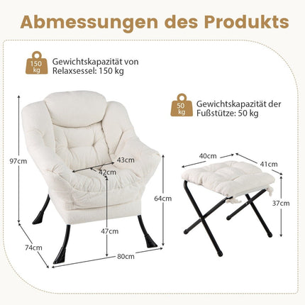 Recliner Chair with Armrests, Ottoman, Beige Sherpa