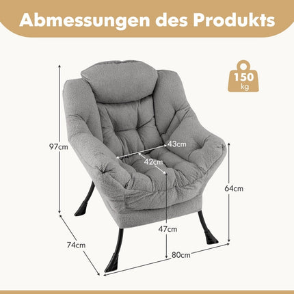 Recliner Chair with Armrests, Side Pocket, Footrest - Grey