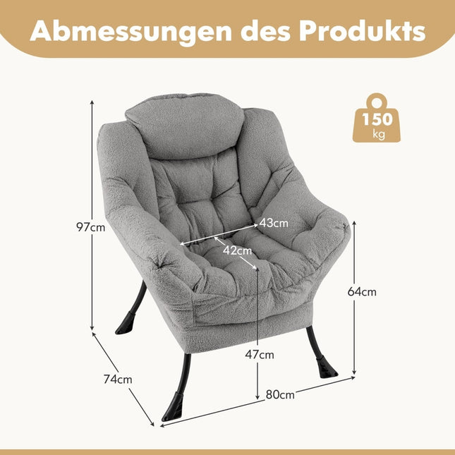 Relaxfauteuil met armleuningen, zijvak en voetensteun - Grijs